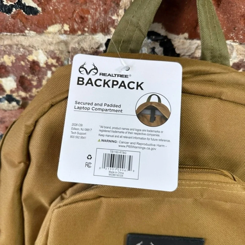 Realtree Laptop Backpack Two Tone Tan Olive Green Padded Tech Bag NWT